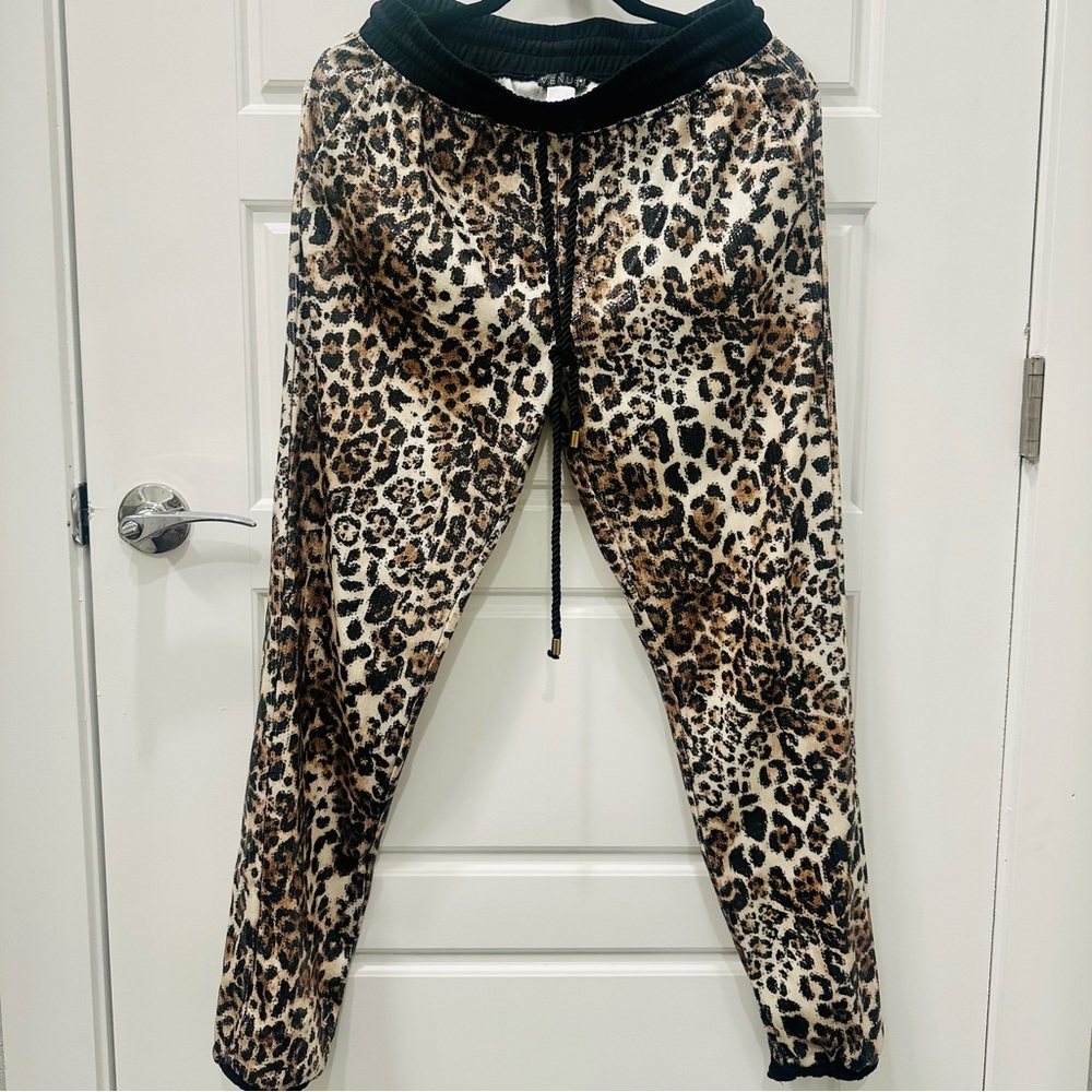 VENUS Leopard Print Joggers - Black and Brown